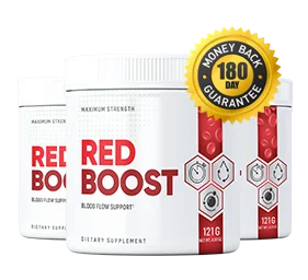 Three bottles of Red Boost with money back guarantee seal, 90 day supply pack